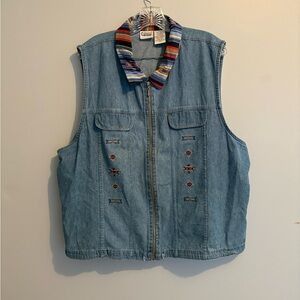 Vintage Capacity Vest Southwestern Zip Up Cotton Striped Collared Tribal Western